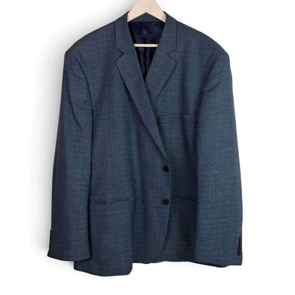 Jones New York 54R Super Soft Blue Plaid Sports Coat Blazer